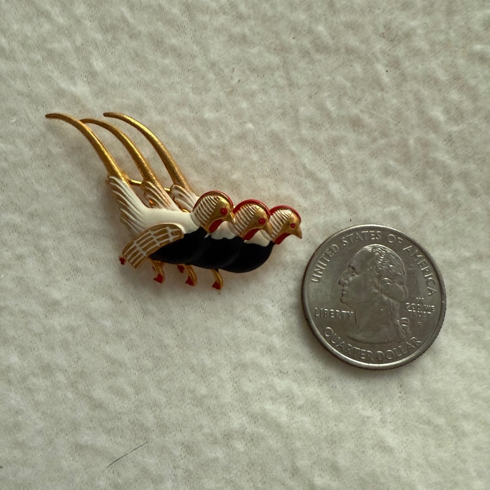 Damascene Spain 3 Turkeys VINTAGE brooch NIP